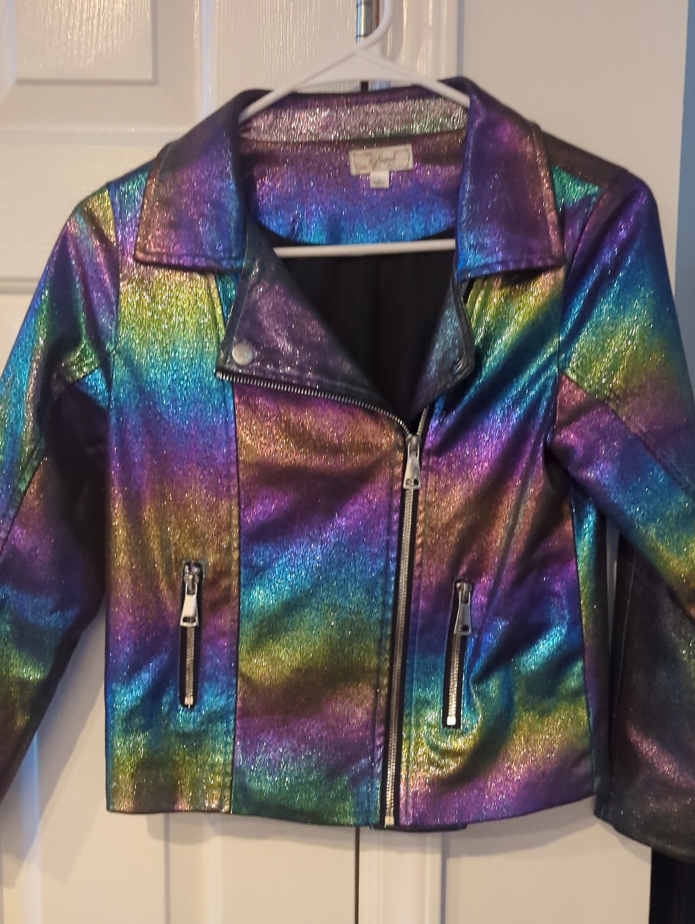 D Signed Girls' Rainbow Metallic Moto Jacket - Multicolor